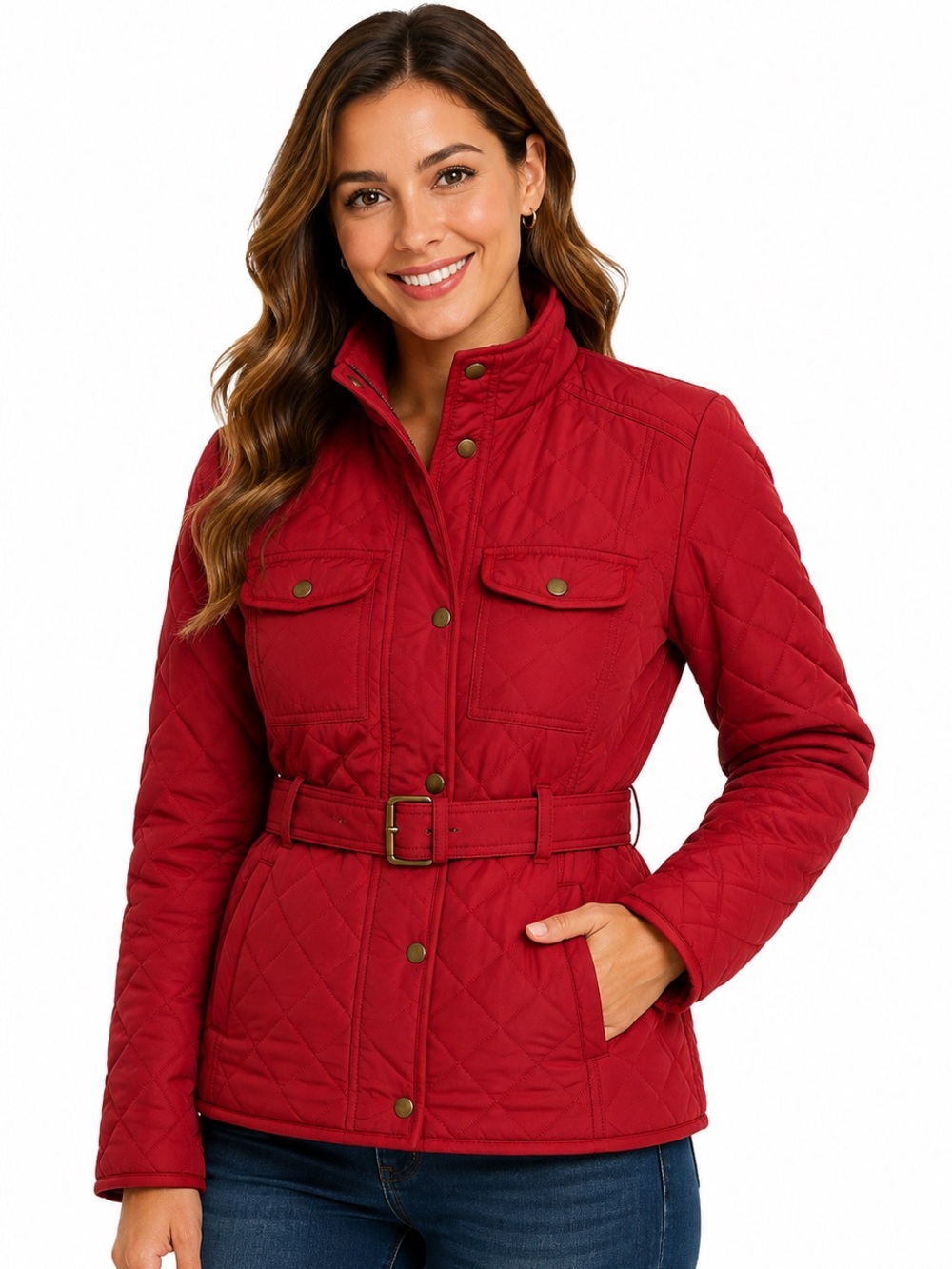 GAP Women's Quilted Red Utility Jacket with Belt